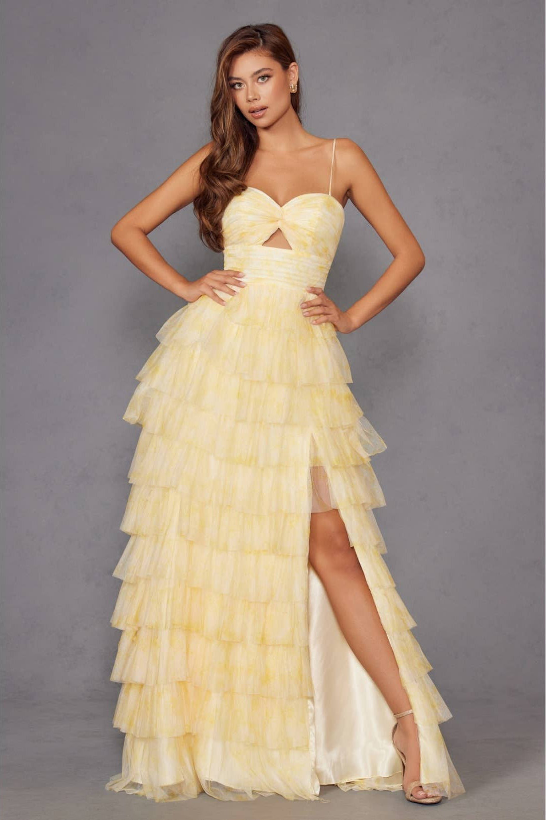 Cut Out Ruffle Tiered Gown JT2508