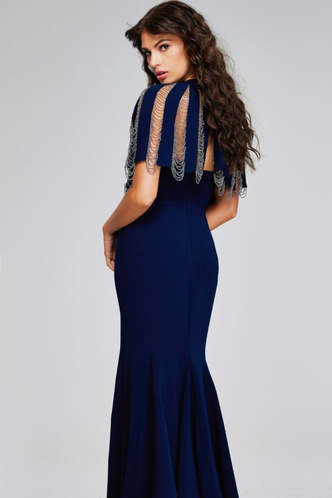 Jovani Chain Cape Jersey Gown 37386