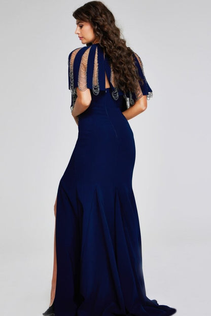 Jovani Chain Cape Jersey Gown 37386