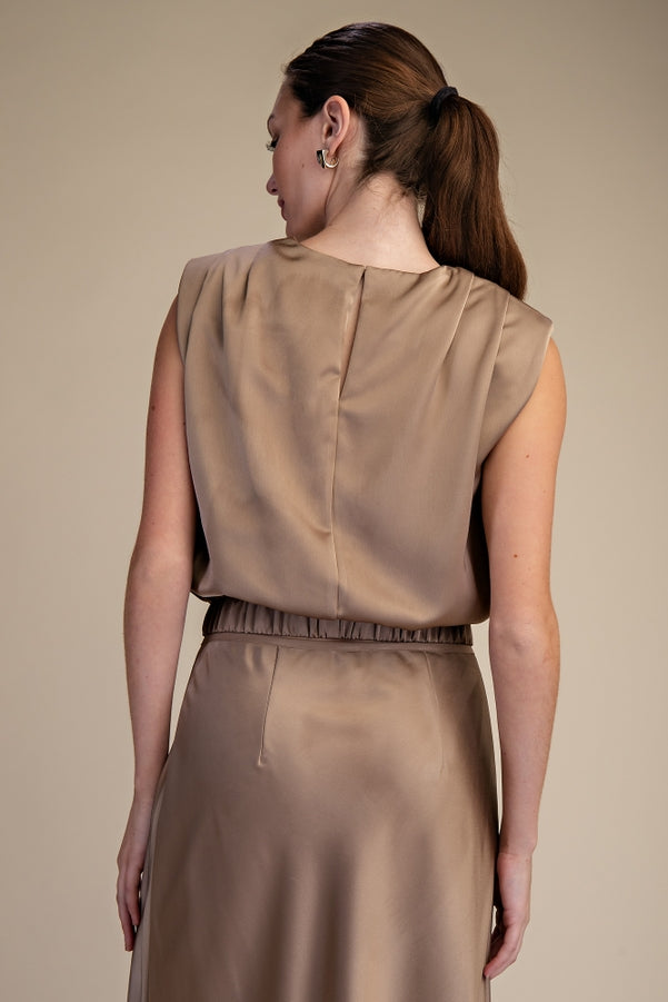 Mocha Satin Maxi Set
