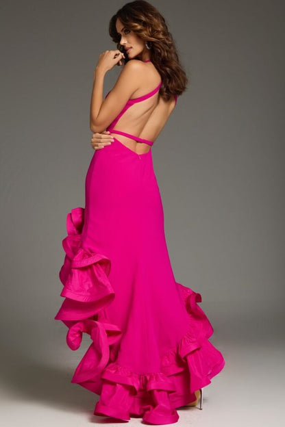 Jovani Halter Asymmetric Ruffle Gown 39893