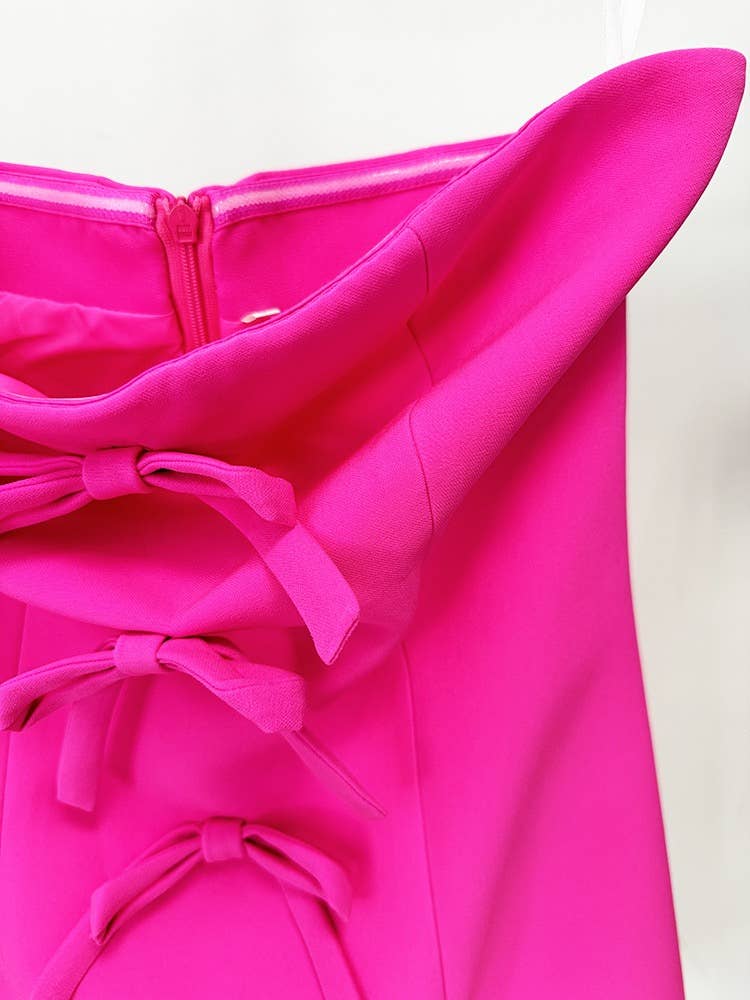 DR290Y Chic Fuchsia Bow Tube Dress - Women’s Fashion: Fushcia / English / M