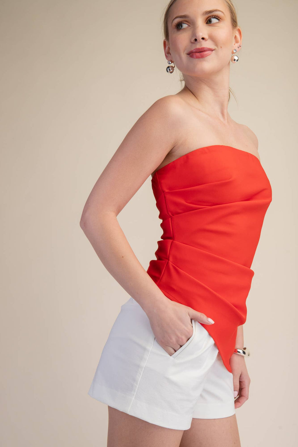 Bandeau Top Ruched Asymmetric Strapless