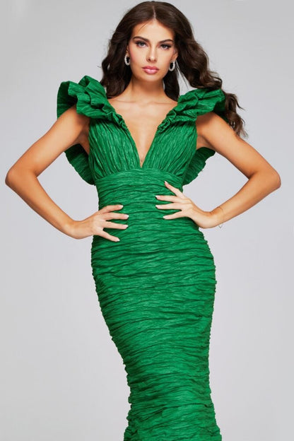 Jovani V Neck Crinkle Mermaid Gown 40044