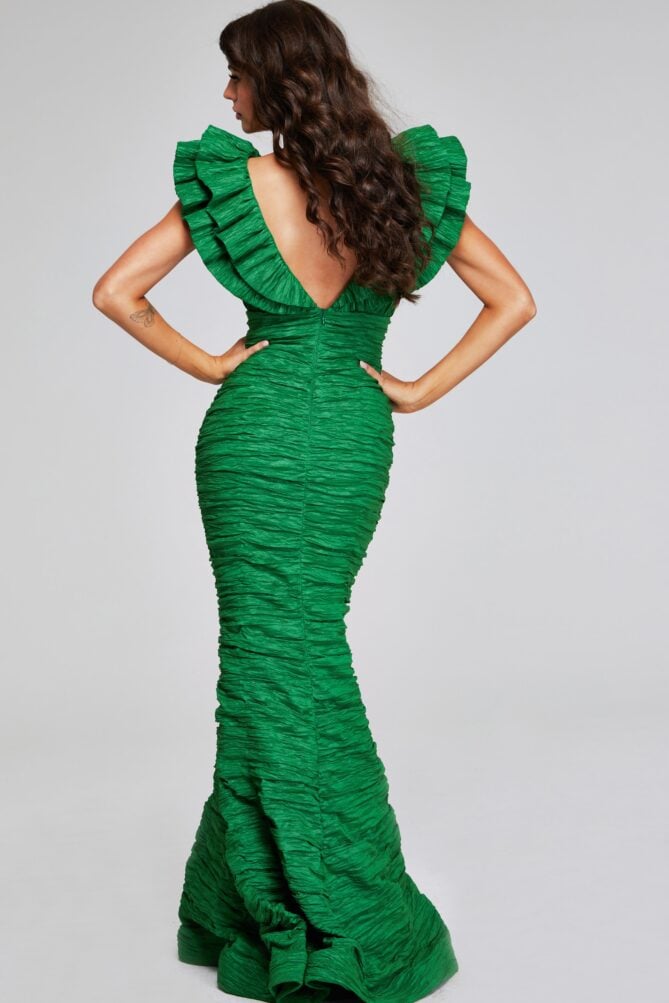 Jovani V Neck Crinkle Mermaid Gown 40044