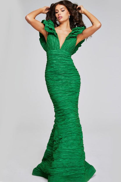 Jovani V Neck Crinkle Mermaid Gown 40044