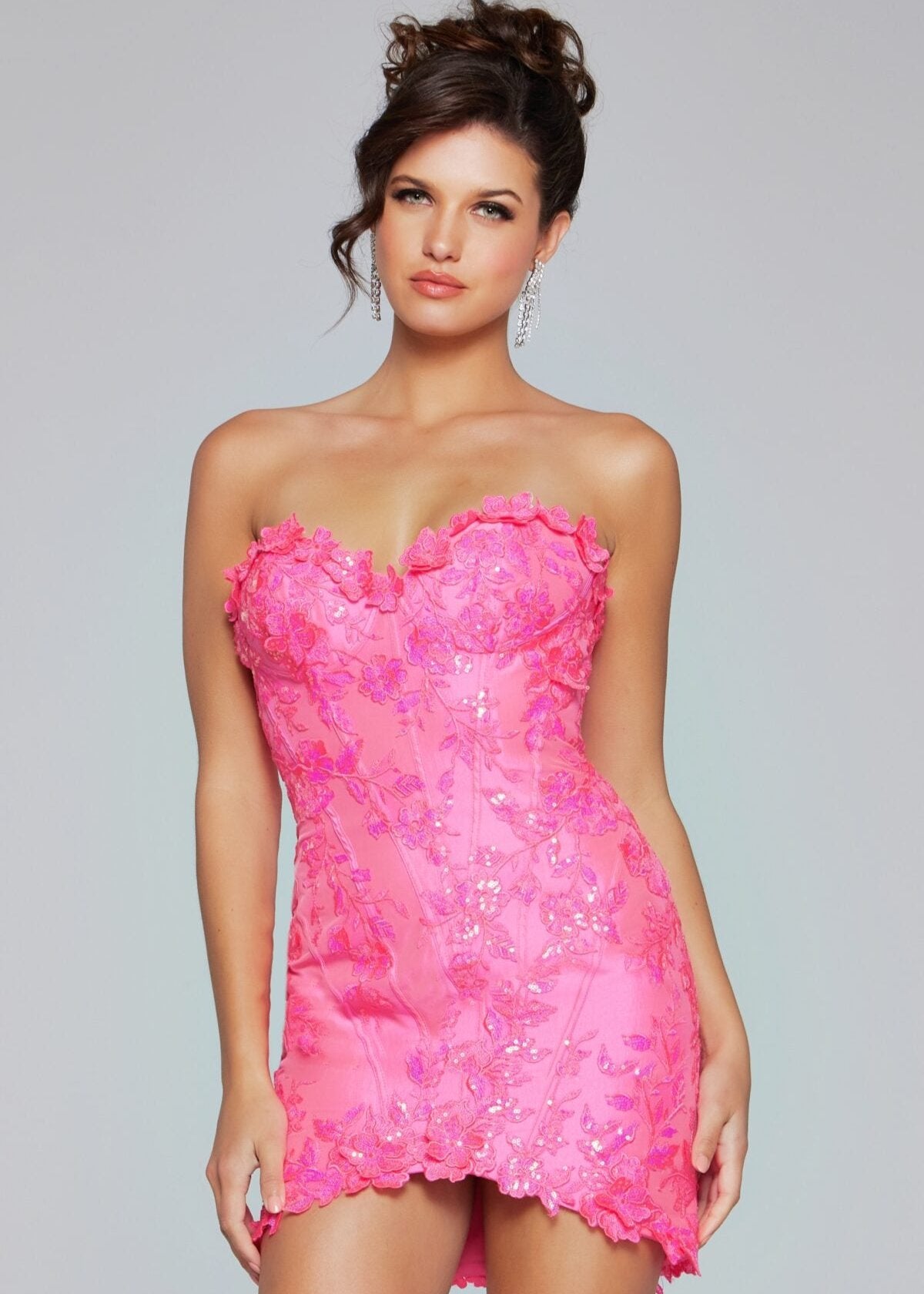 Jovani Neon Pink Sweetheart Fitted Mini 40380