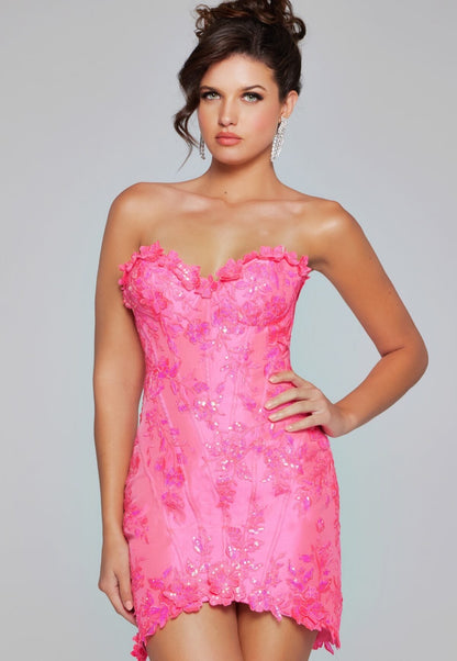 Jovani Neon Pink Sweetheart Fitted Mini 40380