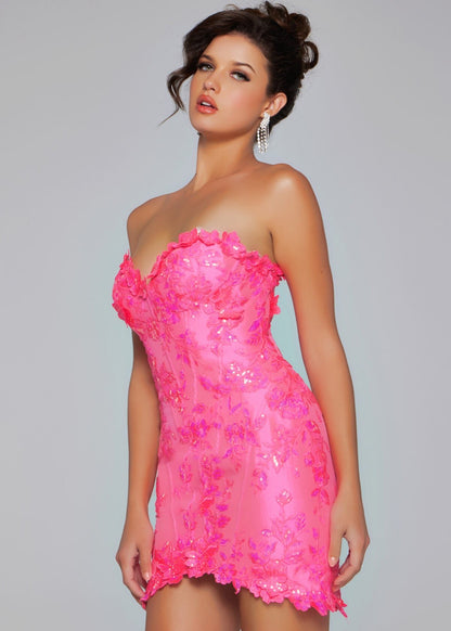 Jovani Neon Pink Sweetheart Fitted Mini 40380