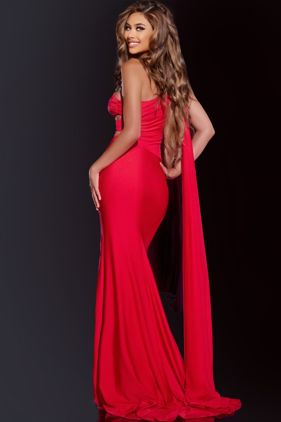 Jovani Satin One-Shoulder Cutout Gown 40475