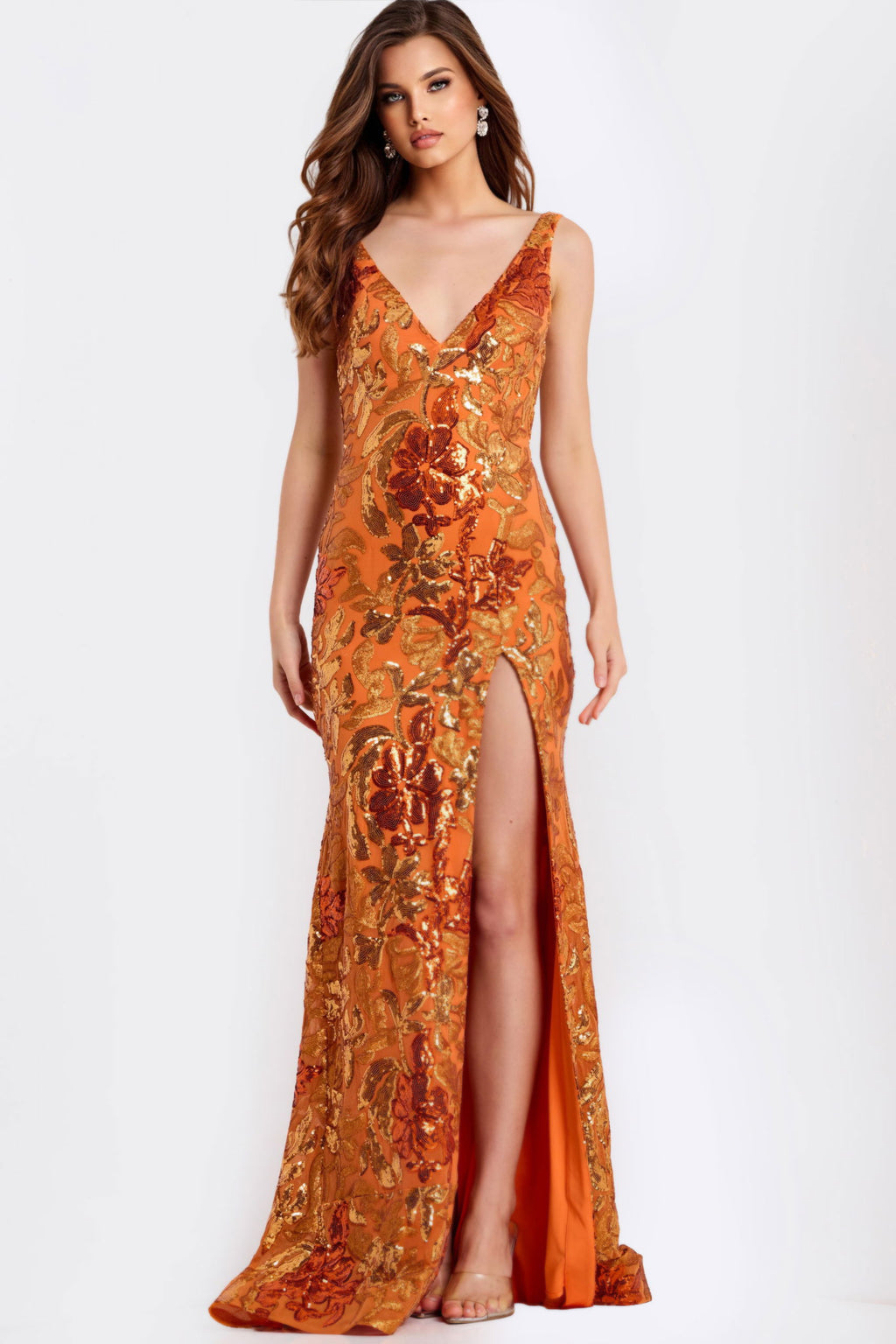 Jovani Sequin Floral V-Neck Gown 40757