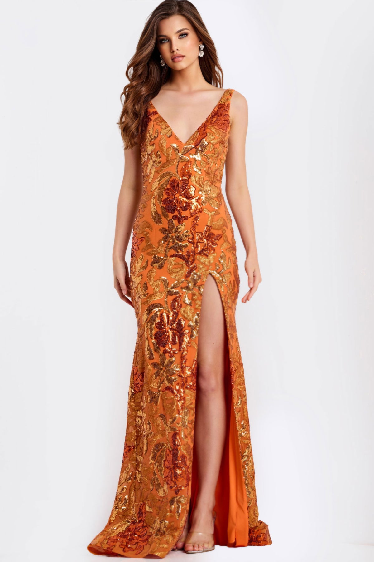 Jovani Sequin Floral V-Neck Gown 40757
