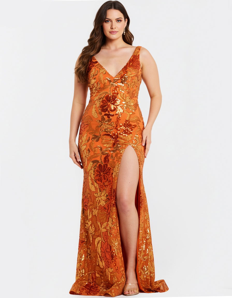 Jovani Sequin Floral V-Neck Gown 40757