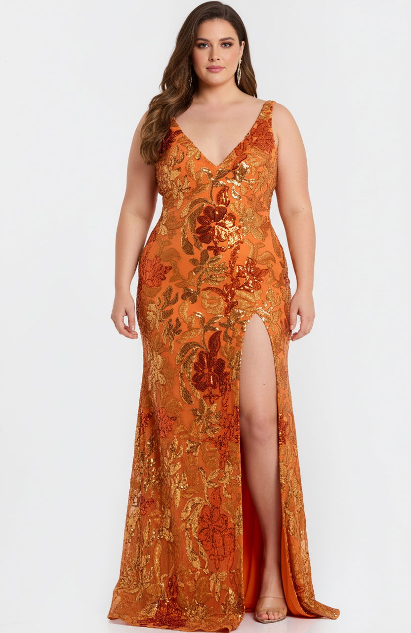Jovani Sequin Floral V-Neck Gown 40757