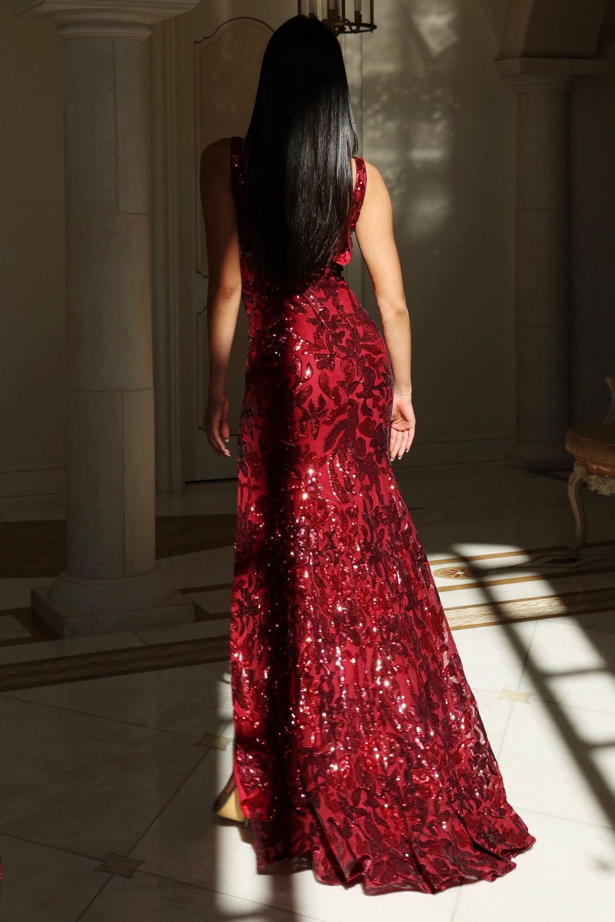 Jovani Sequin Floral V-Neck Gown 40757