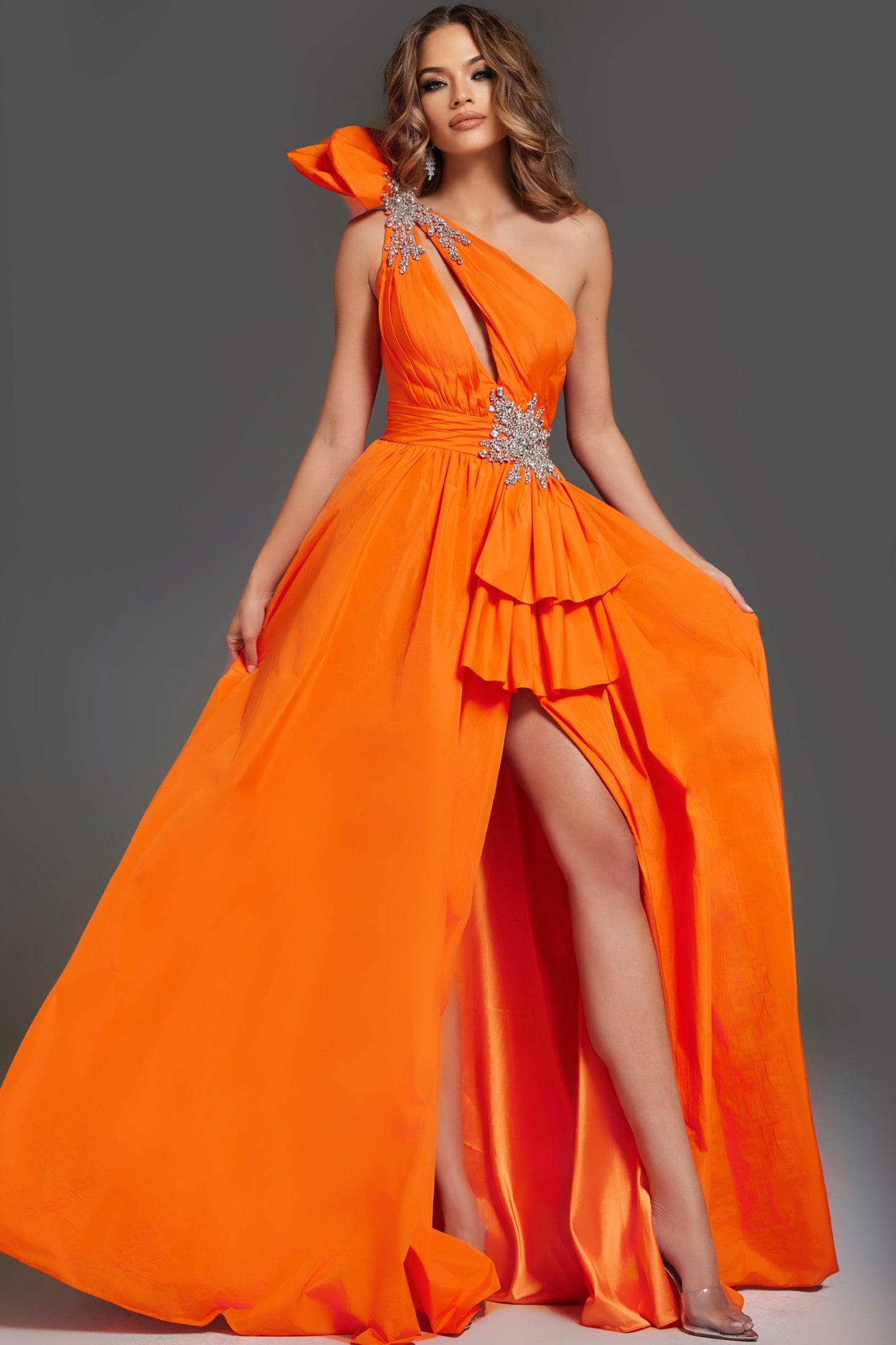 Jovani Ruffled One Shoulder Embellished Gown 40929