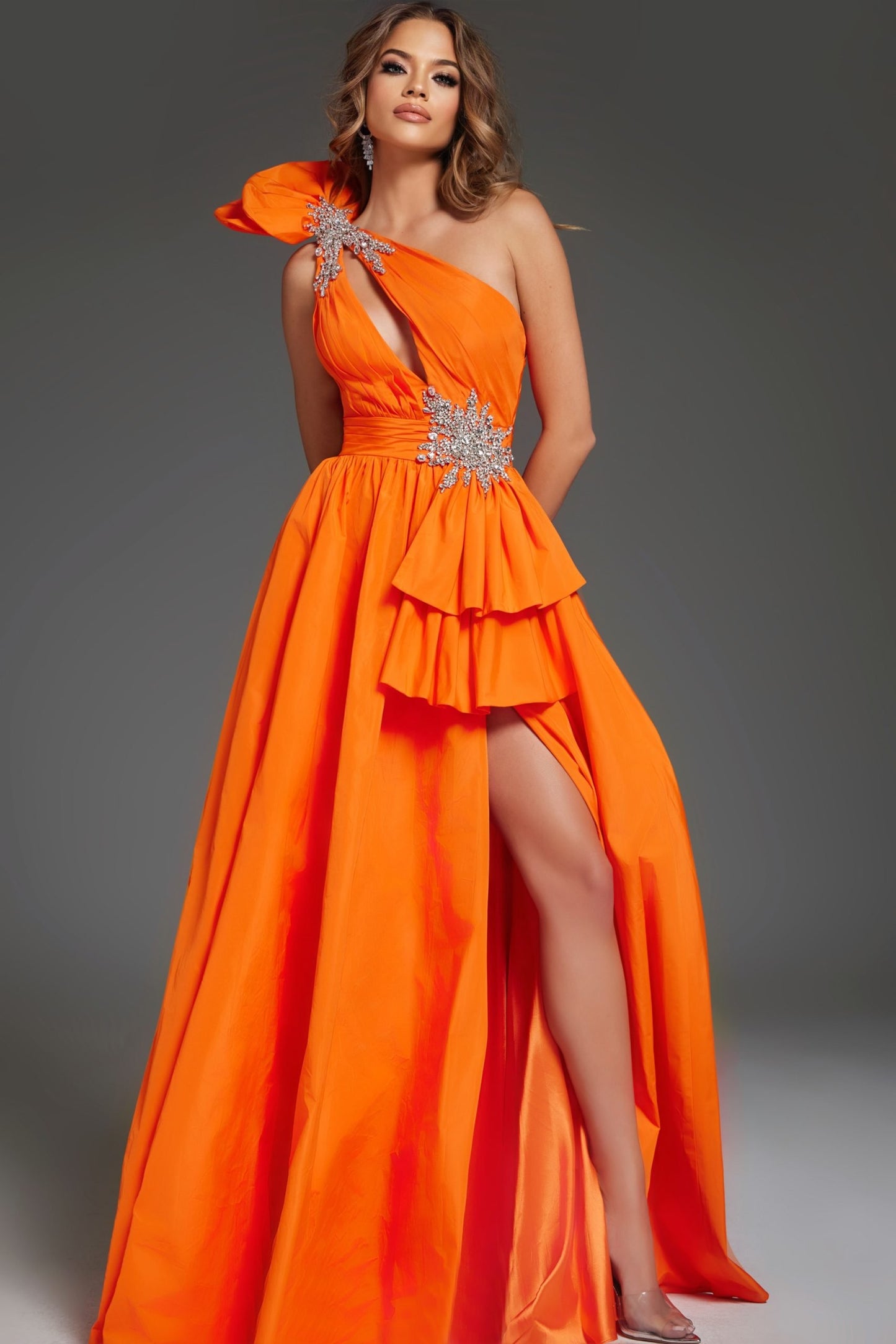 Jovani Ruffled One Shoulder Embellished Gown 40929