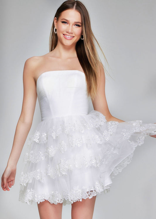 Enchanted Off-White Strapless Tulle Mini