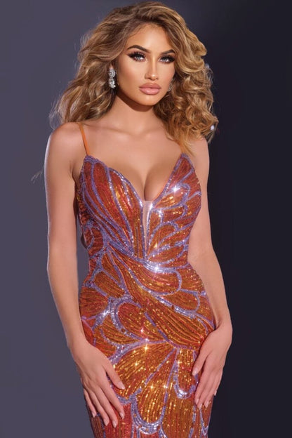 Jovani Butterfly Wing Sequin Gown 42600