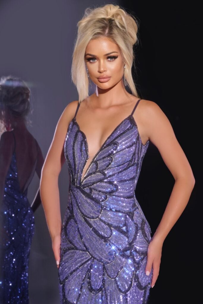 Jovani Butterfly Wing Sequin Gown 42600