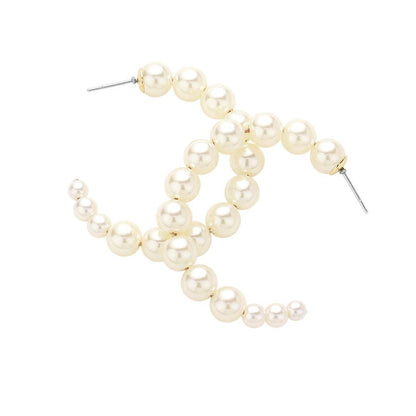 Graduated Pearl Hoop Earrings