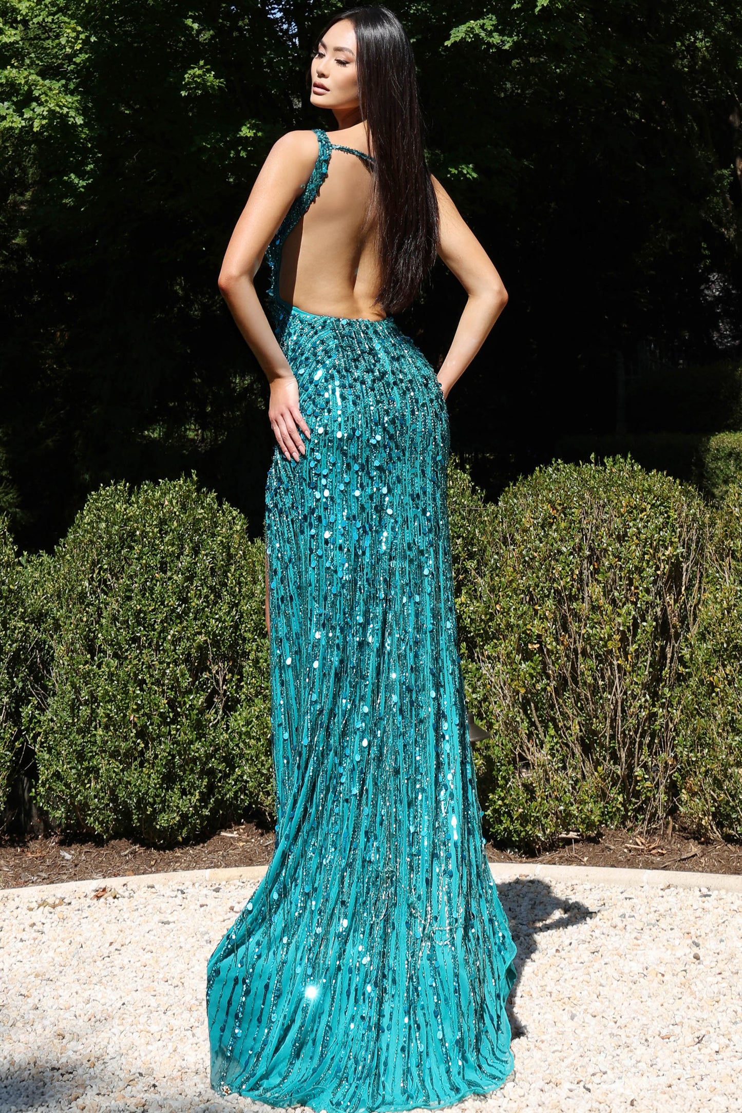 Jovani Sequin Fringe Sheath Gown 43623