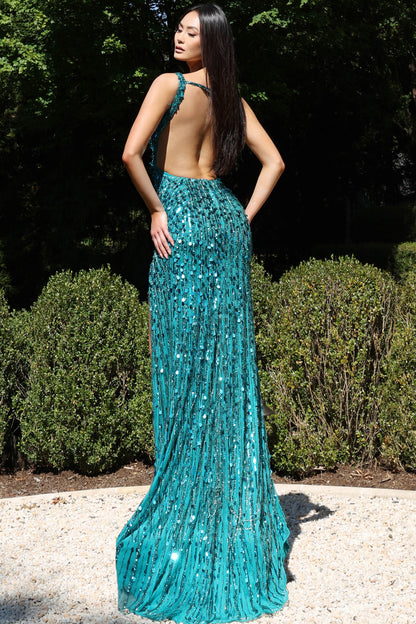 Jovani Sequin Fringe Sheath Gown 43623