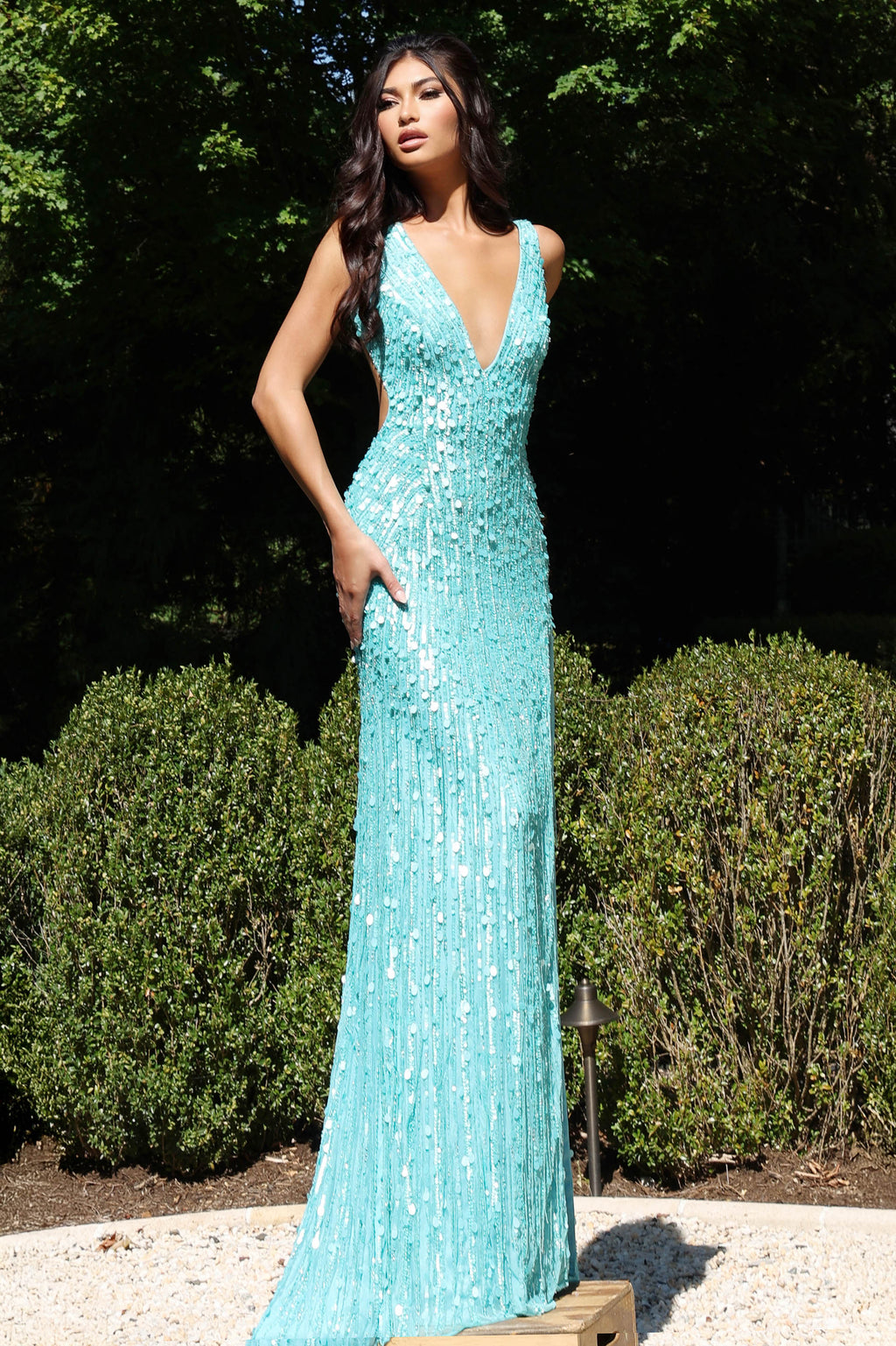 Jovani Sequin Fringe Sheath Gown 43623