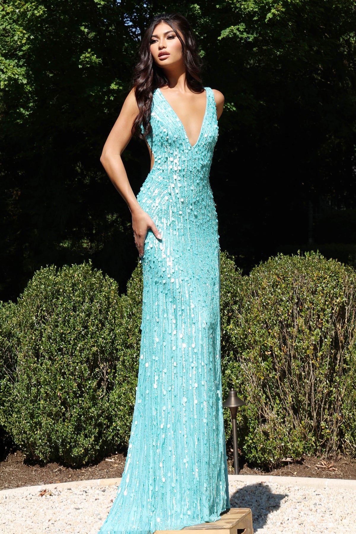 Jovani Sequin Fringe Sheath Gown 43623