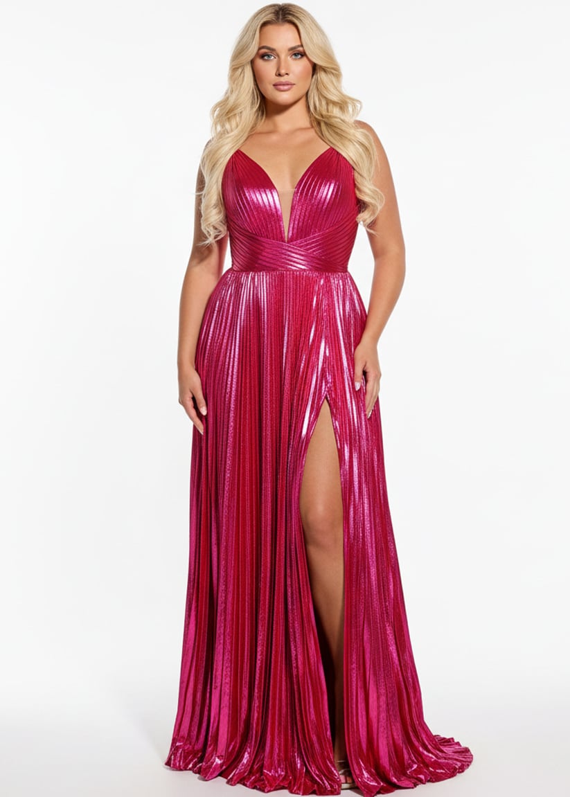 Jovani Pleated V-Neck A-Line Gown 43795