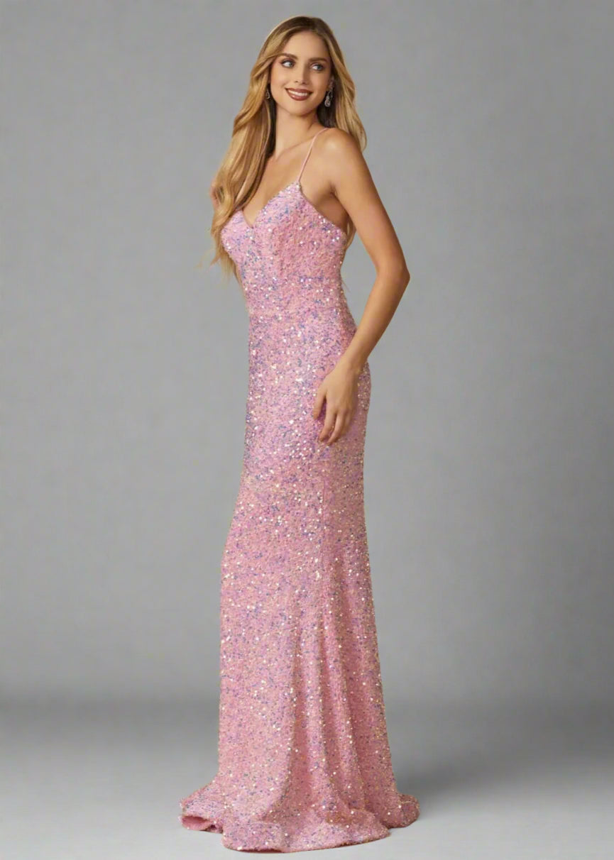 Ice Pink Velvet Sequin Gown
