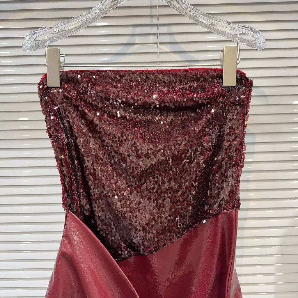Sequin Strapless Faux Leather Mini Dress Style