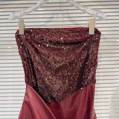 Sequin Strapless Faux Leather Mini Dress Style