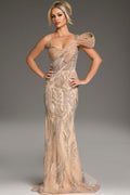 Jovani Dramatic Sculpted One Shoulder Beaded Gown 45073
