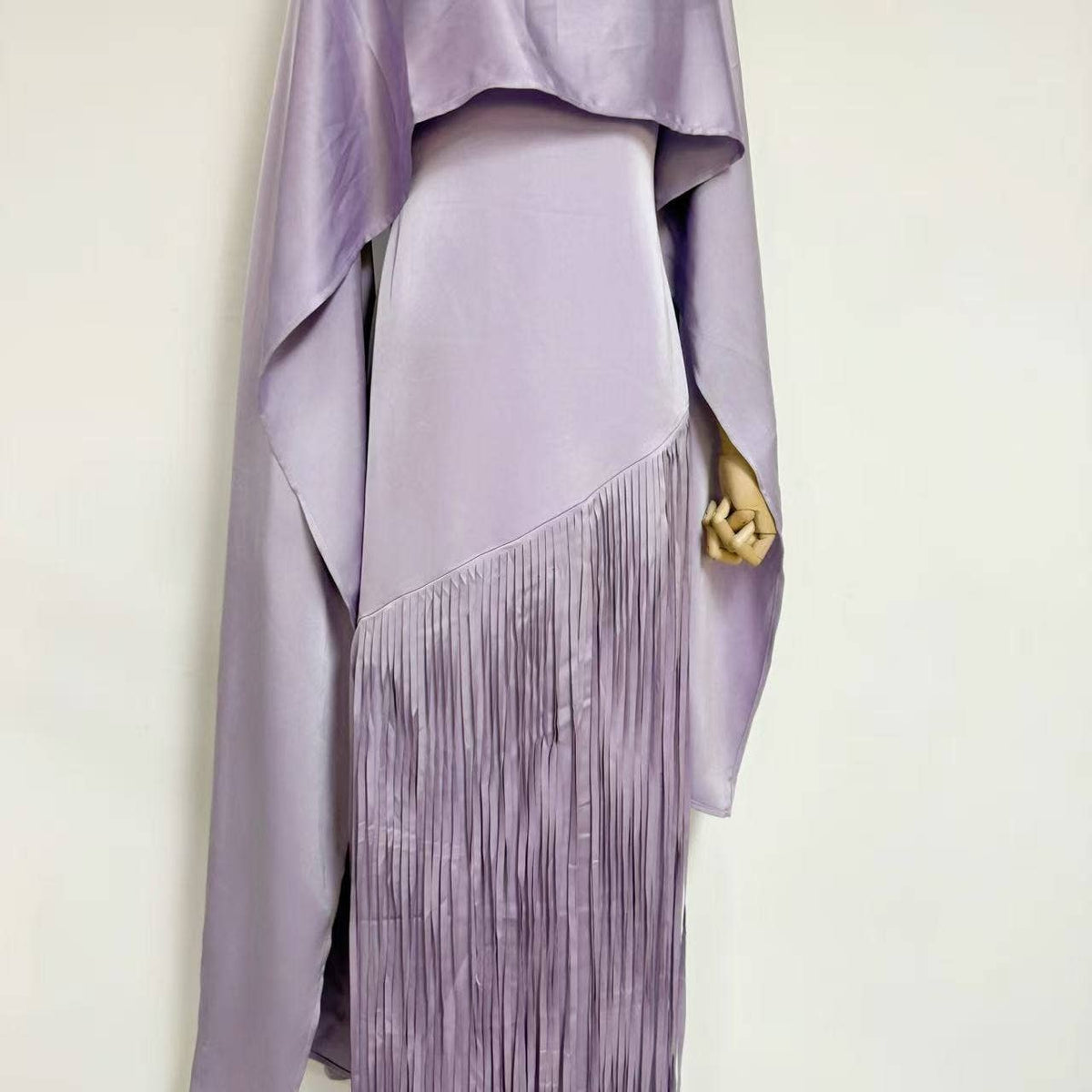 Elegant Satin Cape Fringe Waist Slim Maxi Dress