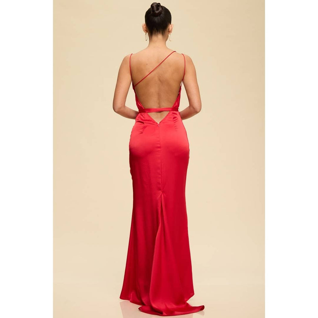 Satin Bias Open Back Maxi Dress