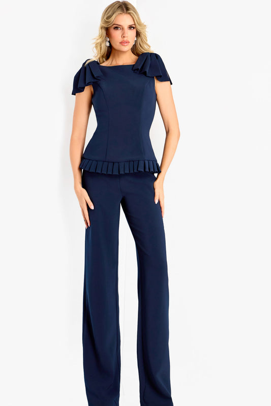 Jovani Ruffle Sleeve Peplum Jumpsuit 47022