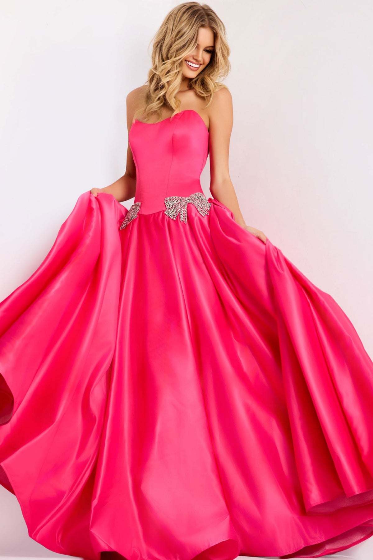 Jovani Bow Accent Drop Waist Ball Gown 47096