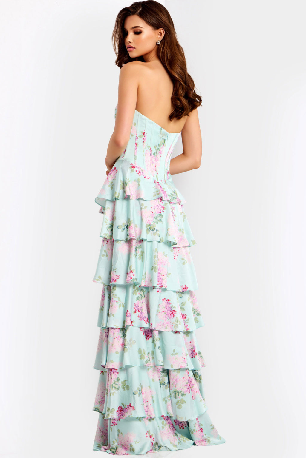 Jovani Strapless Ruffle Floral Prom Dress 47579
