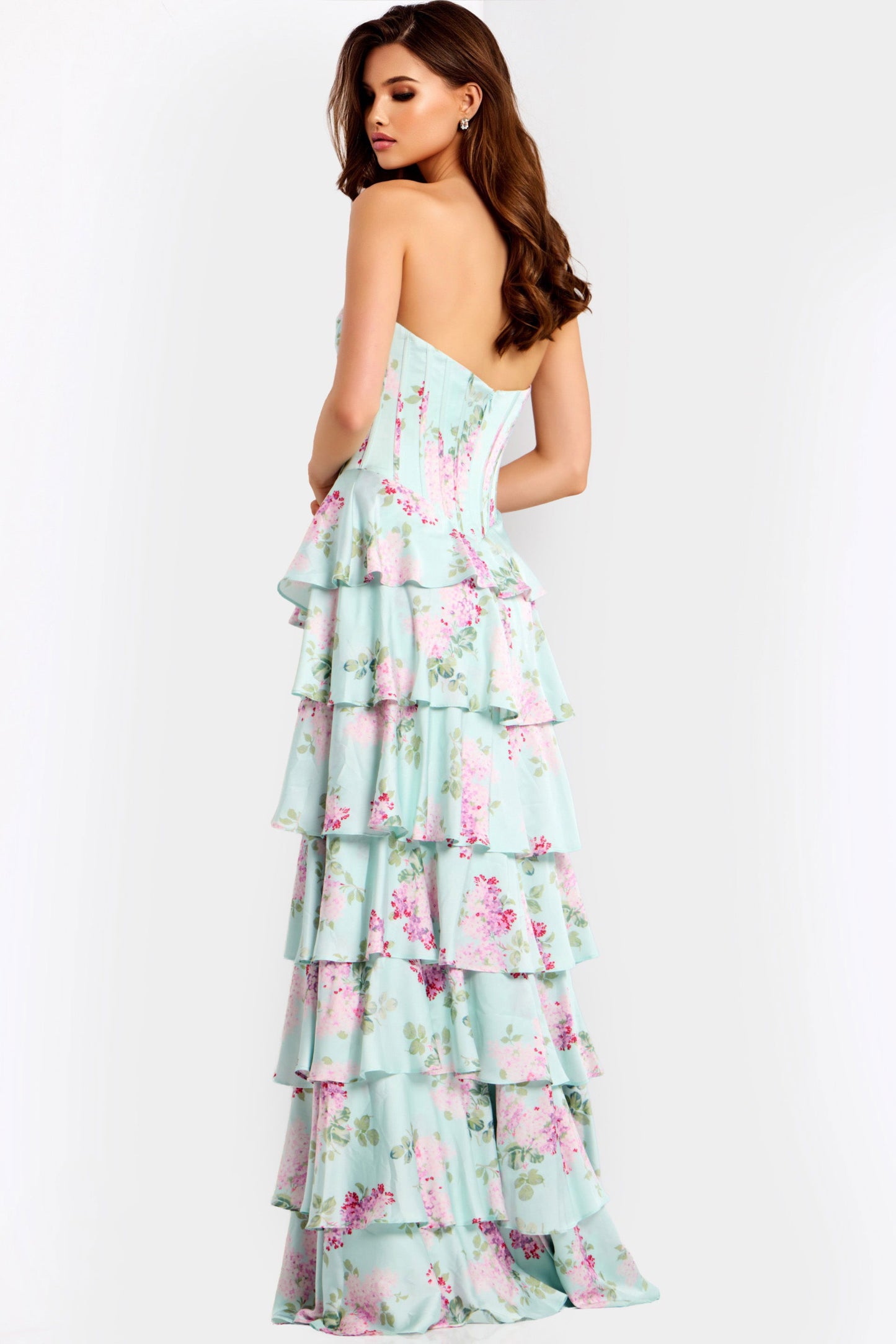 Jovani Strapless Ruffle Floral Prom Dress 47579