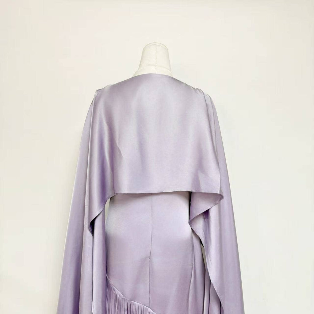 Elegant Satin Cape Fringe Waist Slim Maxi Dress