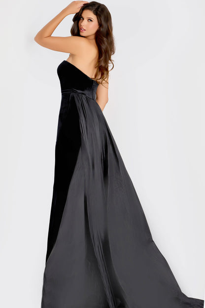 Jovani Crystal and Velvet Gown with Silk Overskirt 48180