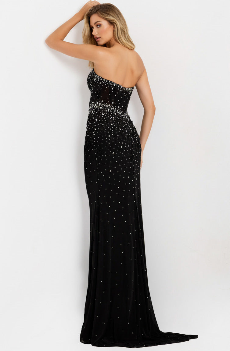Jovani Mesh Strapless Rhinestone Gown 48372