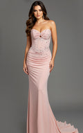 Jovani Mesh Strapless Rhinestone Gown 48372