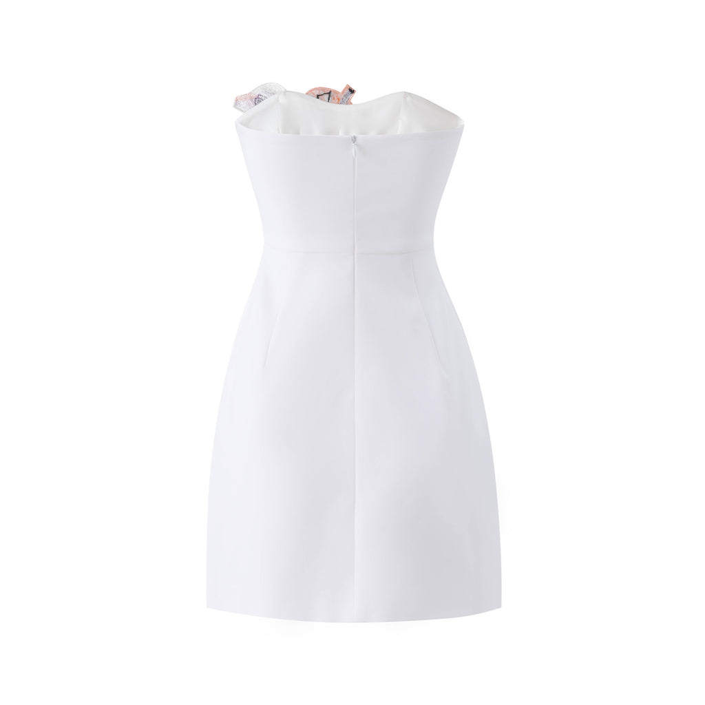 DR840Y Luxury 3D Floral Applique Strapless Mini Dress Chic