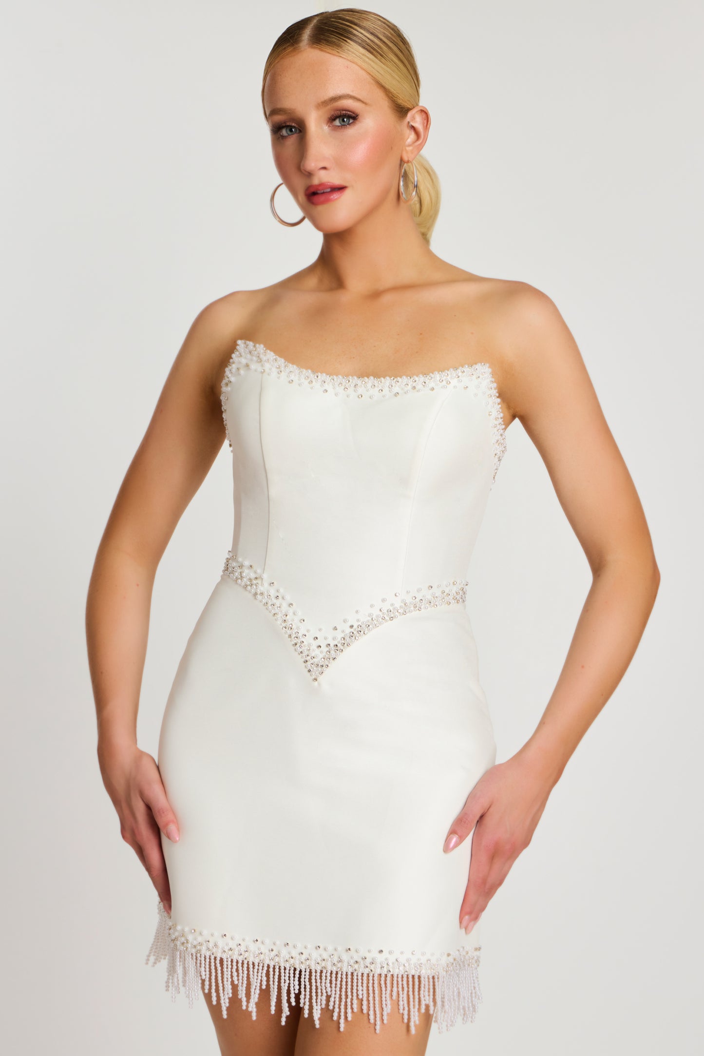 Jovani Fringe Hem Bridal Mini Dress 48787