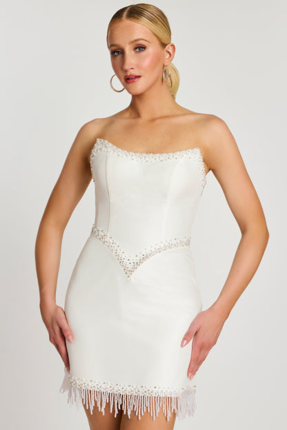 Jovani Fringe Hem Bridal Mini Dress 48787