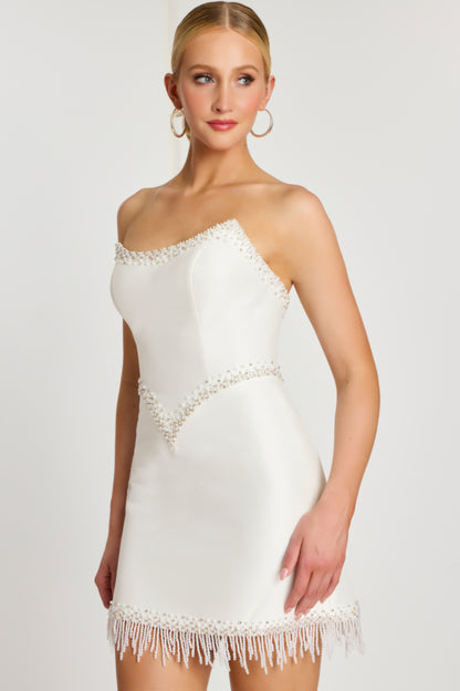 Jovani Fringe Hem Bridal Mini Dress 48787