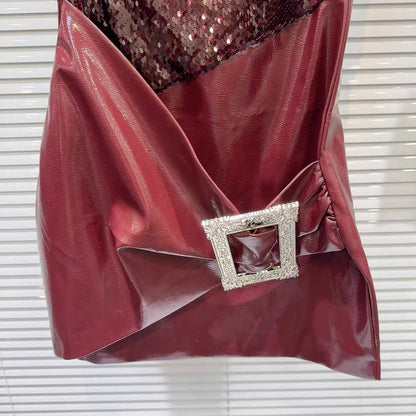 Sequin Strapless Faux Leather Mini Dress Style