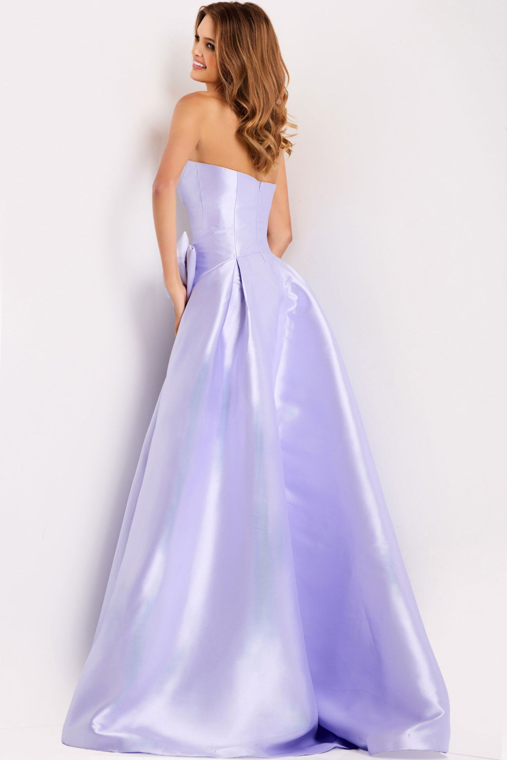 Jovani Satin Drop Waist Bow Gown 49196
